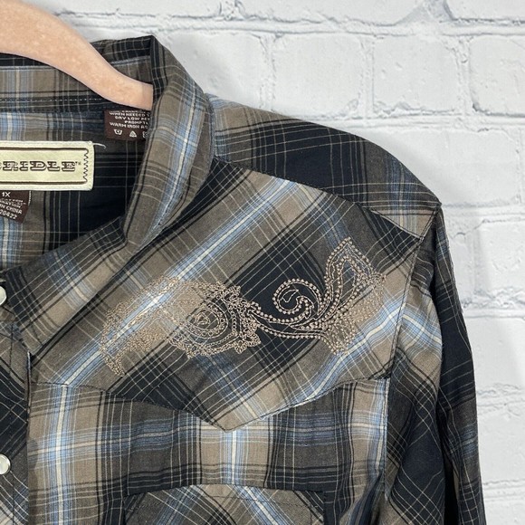 Bit & Bridle Blouse Women 1X Pearl Snaps Button Up Rodeo Western Cowgirl - Picture 2 of 16